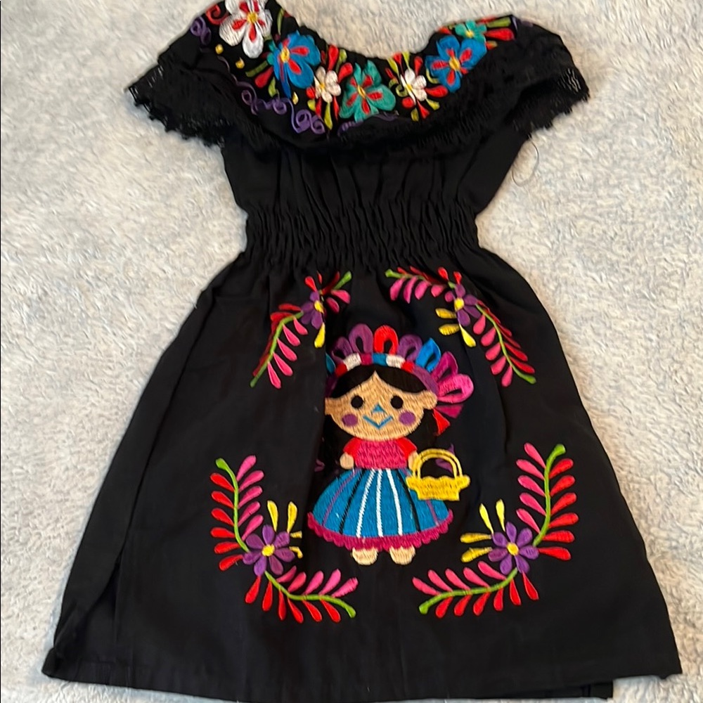 Black Embroidered Dress with Colorful Floral Design